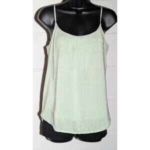 The Limited Green Sleeveless Tank Top Swiss Dot Lined Spaghetti Strap Xsmall